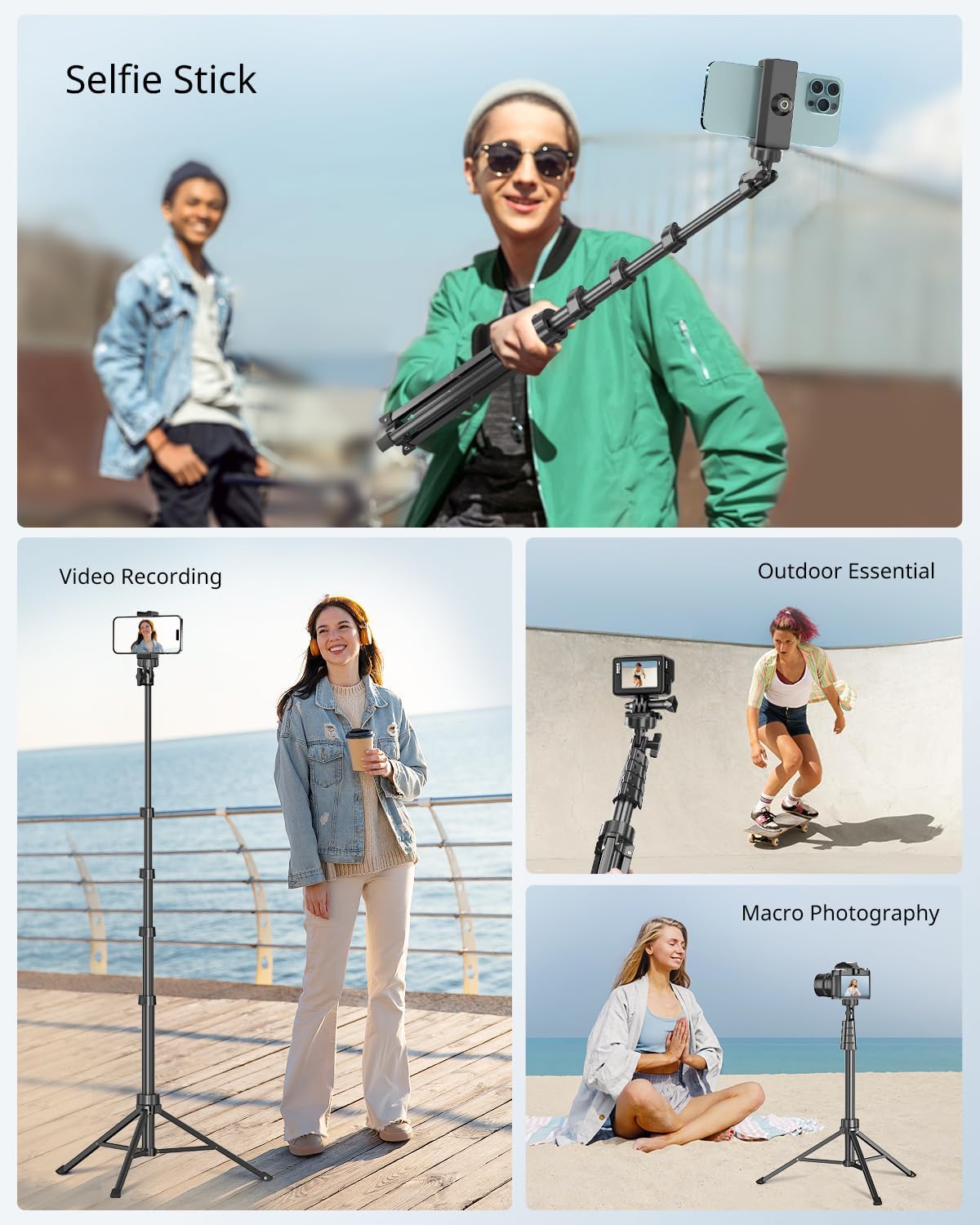 SENSYNE 62" Phone Tripod, Extendable Selfie Stick with Wireless Remote