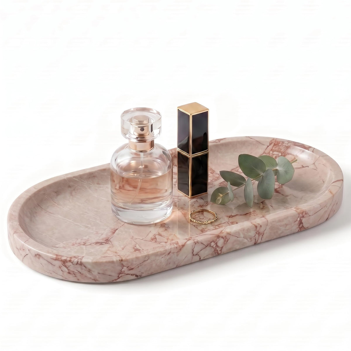 YKAJO Yellow Travertine Oval Marble Tray, 9.8x4.7 Vanity Perfume Organizer
