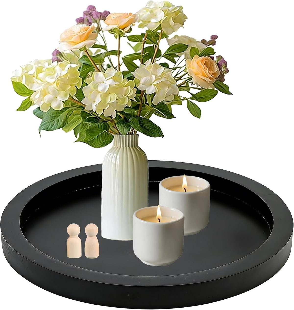 11 Inches Round Wooden Tray Decor,Black Decorative Trays