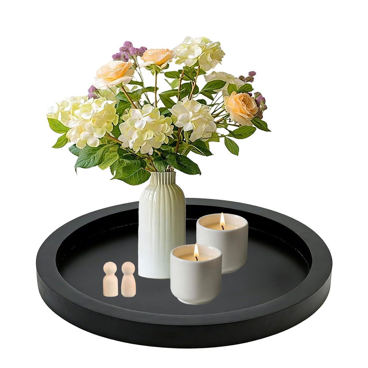 11 Inches Round Wooden Tray Decor,Black Decorative Trays