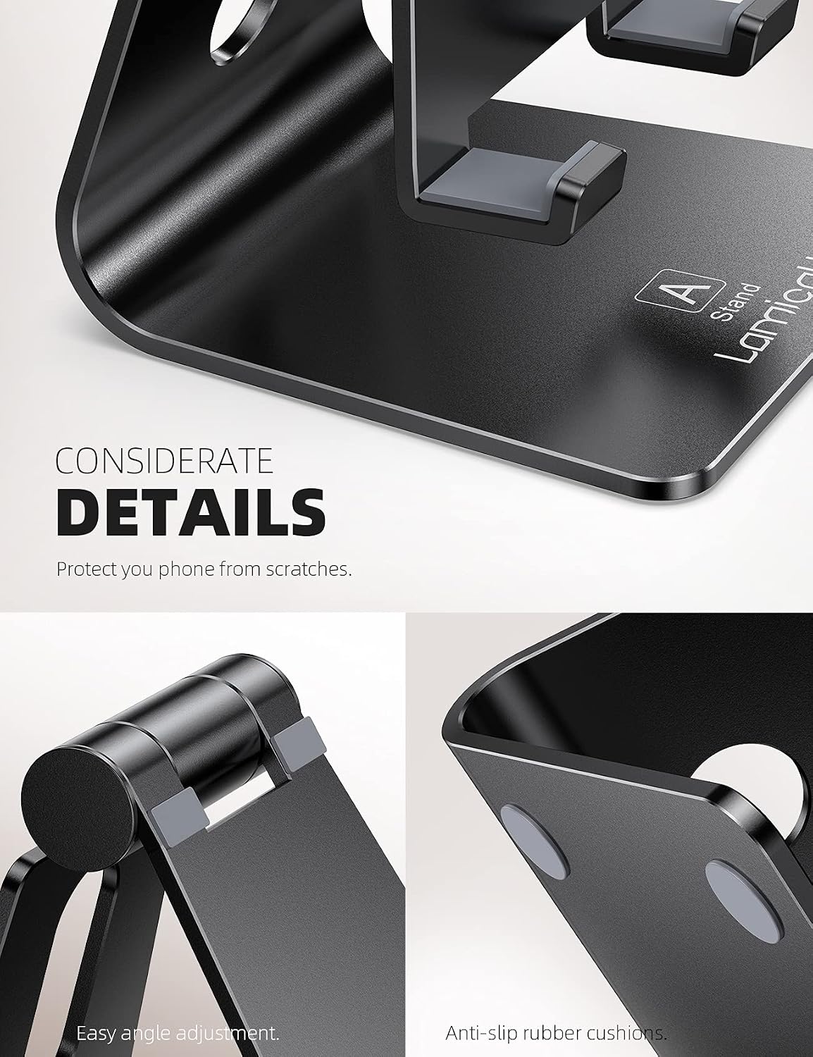 Lamicall Aluminum Cell Phone Stand, Adjustable Desk Phone Holder for iPhone