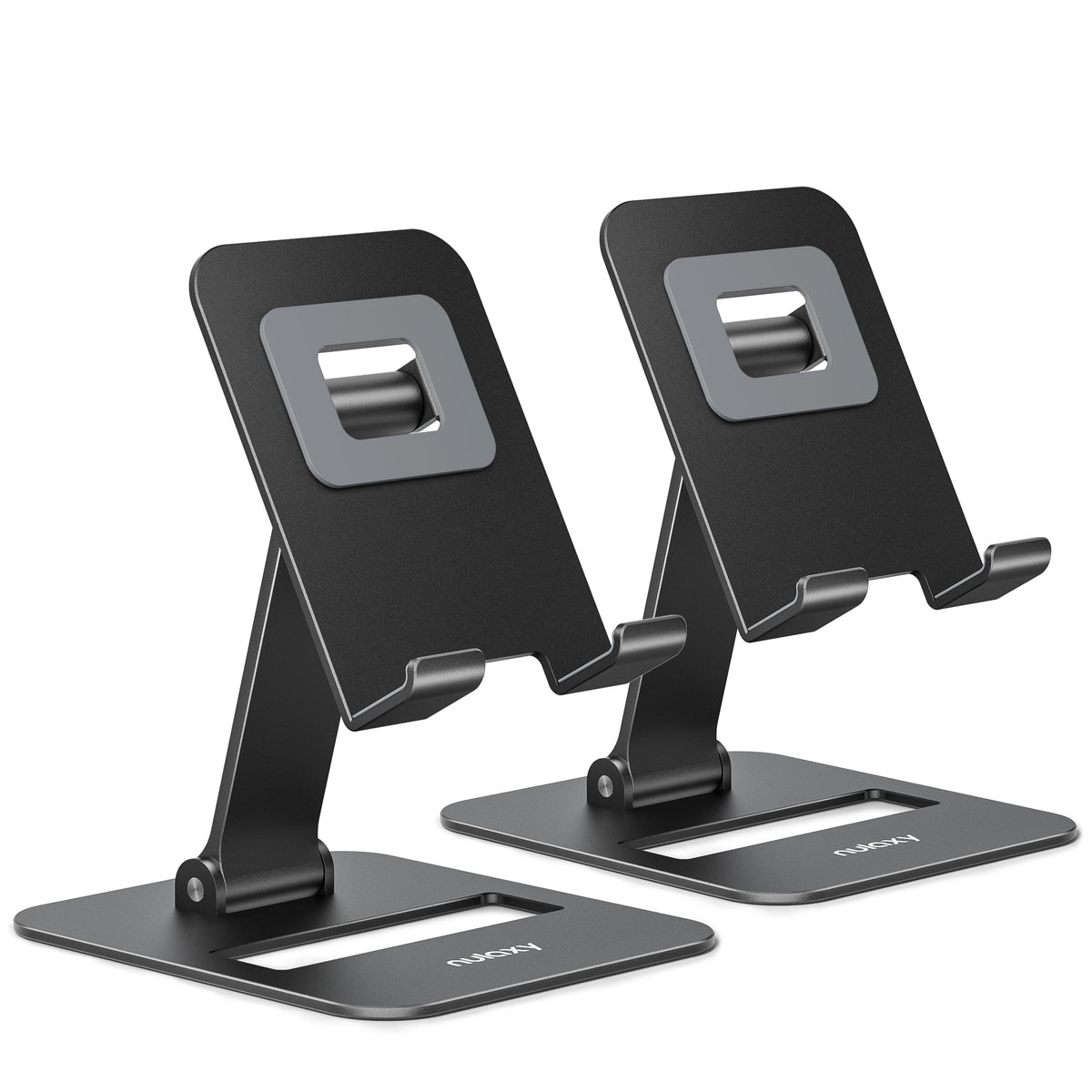 Nulaxy 2 Pcs Aluminum Dual Folding Cell Phone Stand for Desk, Black & Black