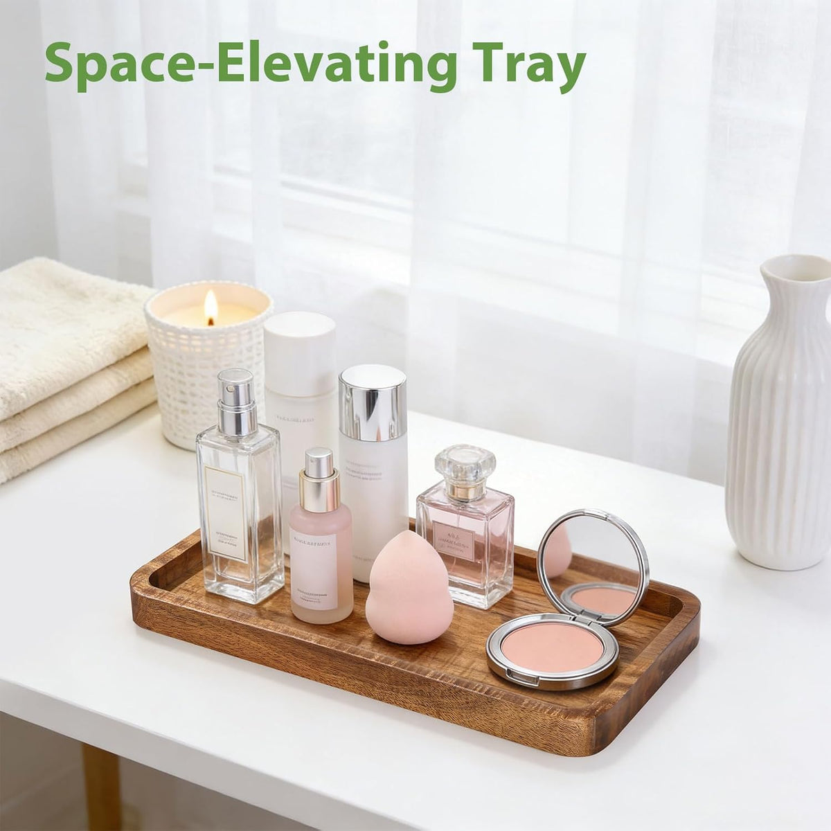Wooden Bathroom Vanity Tray, 9.9" Small Decorative Wood Trays