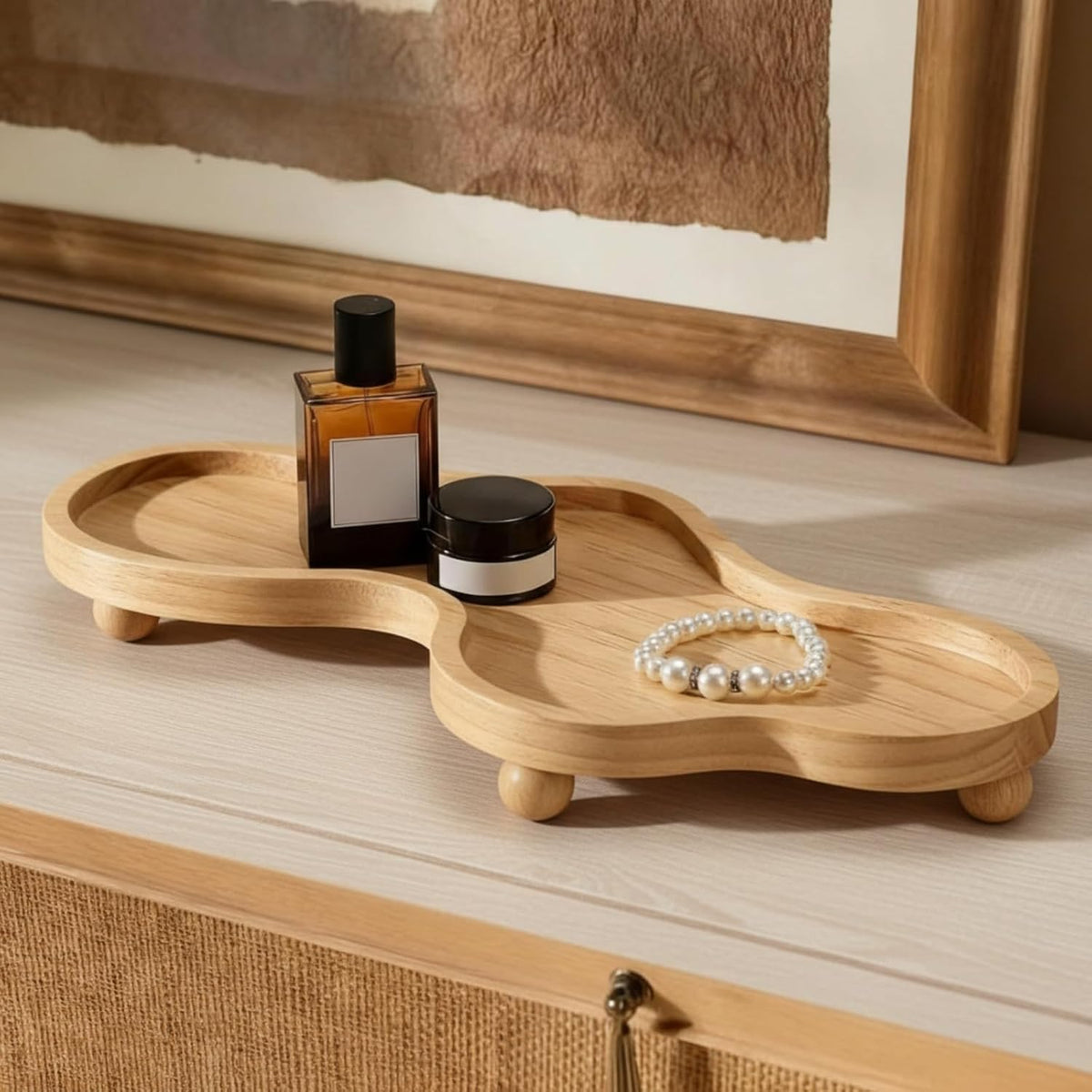 Uiifan Wood Cloud Perfume Decorative Tray Bedside Jewelry Tray,Wood Color