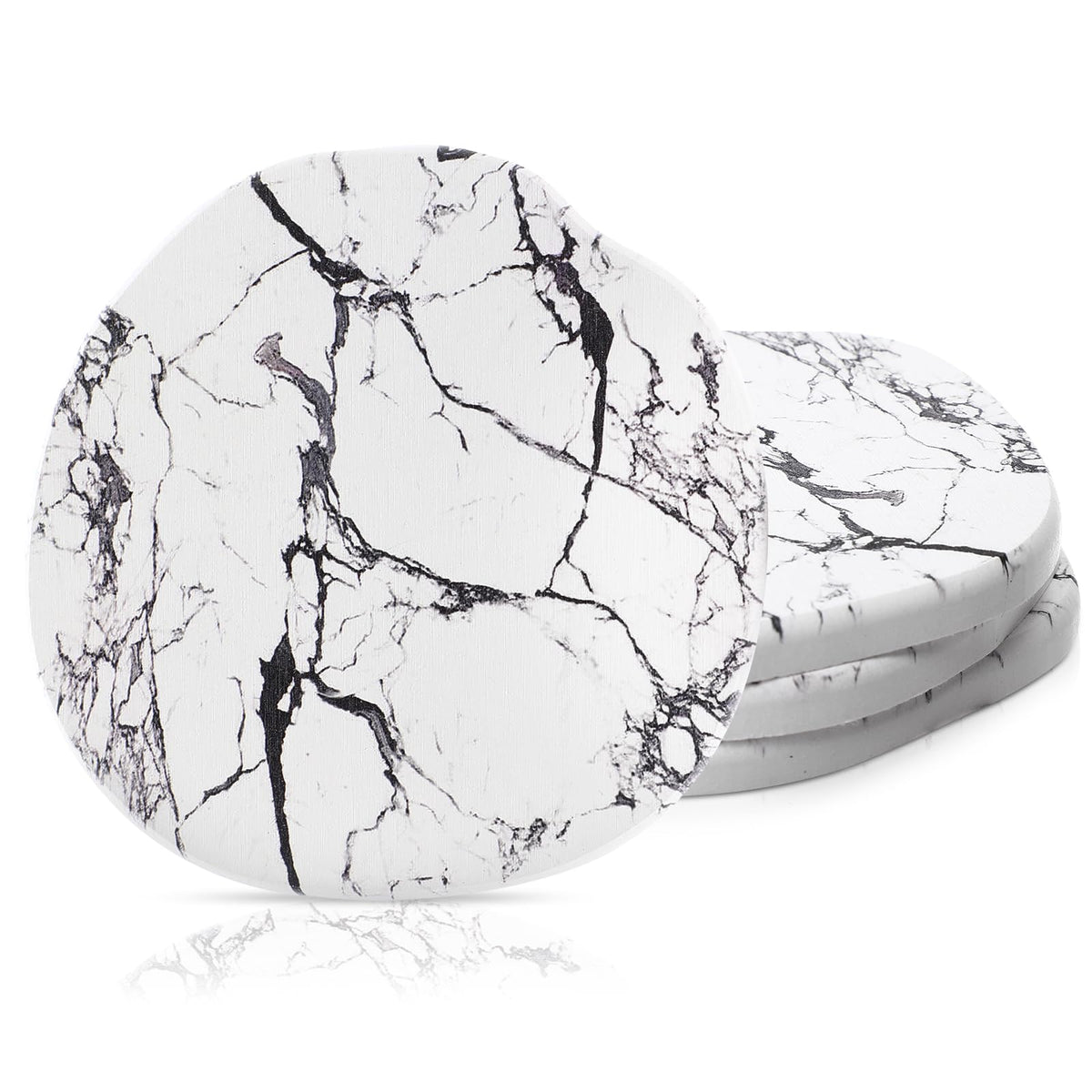 Diatomaceous Earth Coasters Set of 4，Cool Absorbent Quick-Dry Drink Coasters for Desks, Cute Modern Stone Design with Stylish White Aesthetic (4, White)