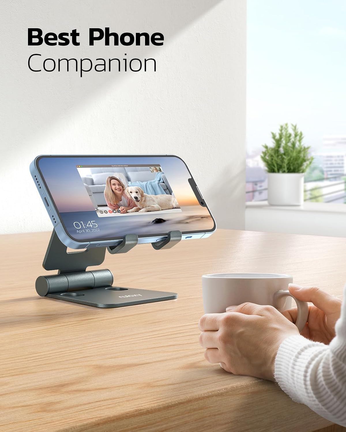 Nulaxy Full Aluminum Dual Folding Cell Phone Stand for Desk, Gray
