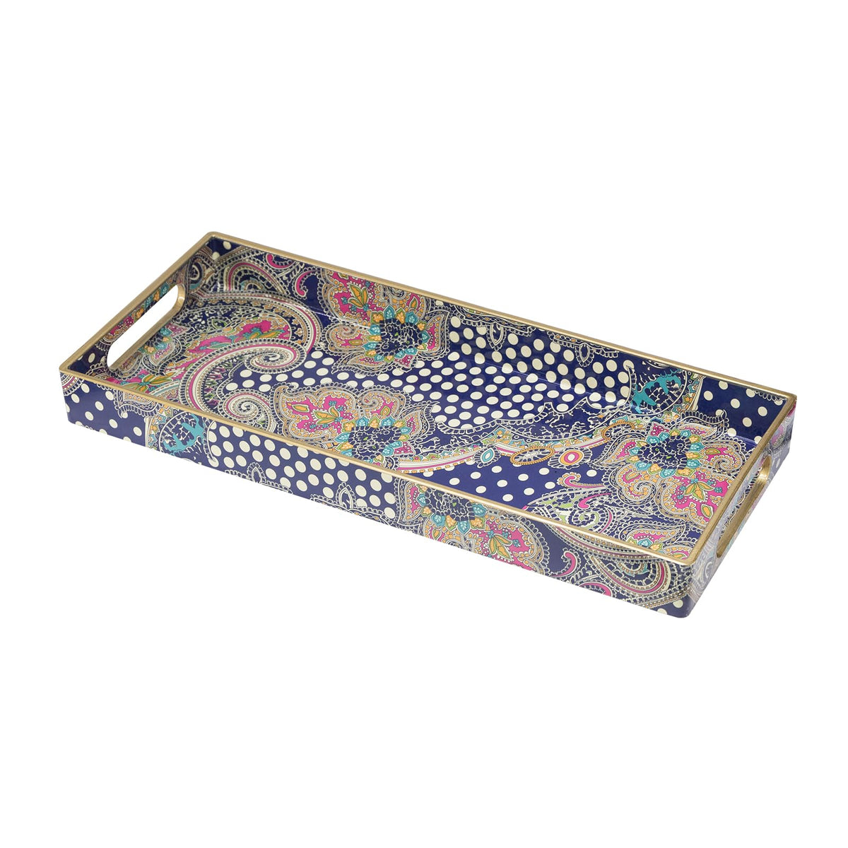MAONAME Blue Decorative Tray with Handles, Rectangular Moroccan Narrow Tray