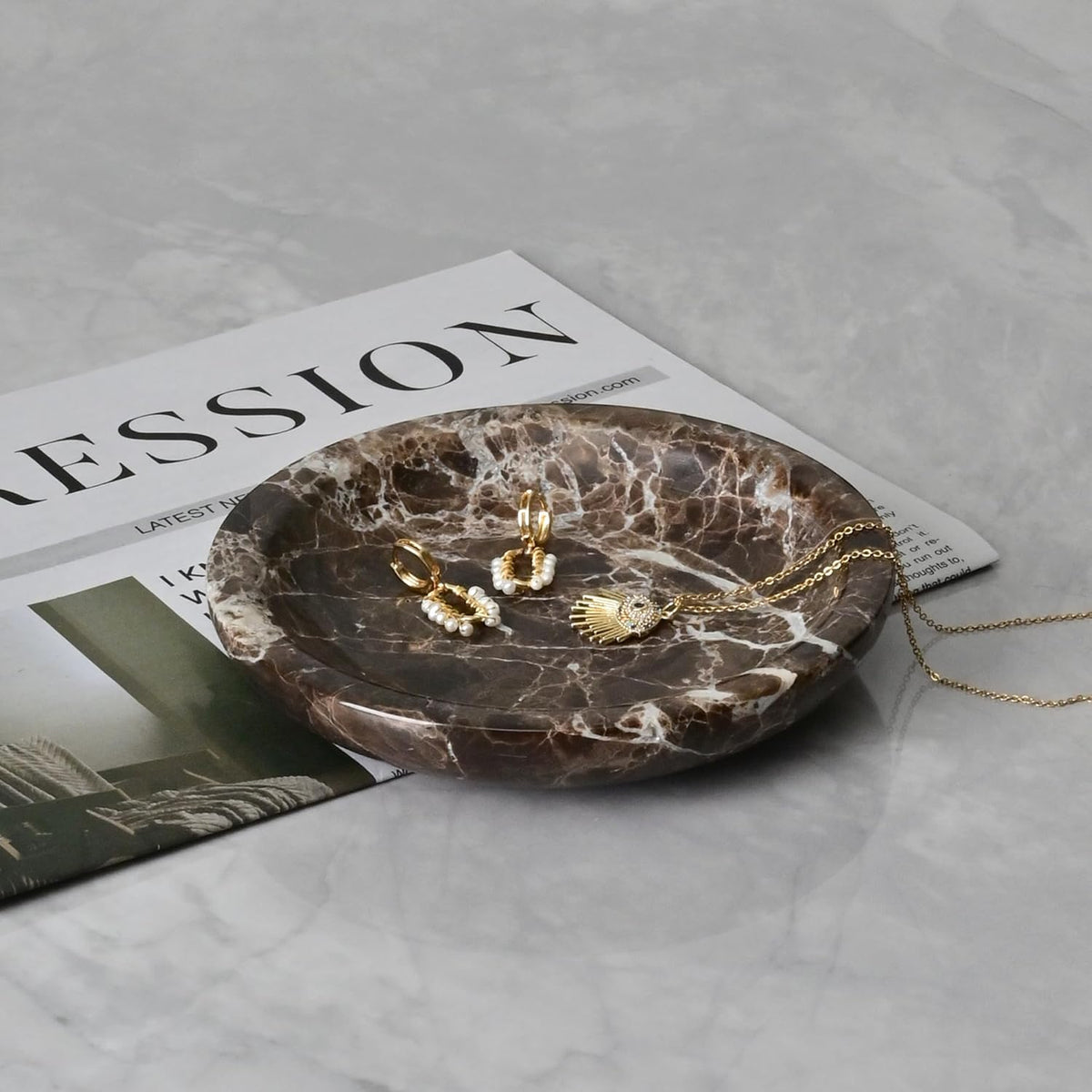 ZSHAWN Natural Marble Ring Dish Jewelry Tray – 5.5" Trinket Dish