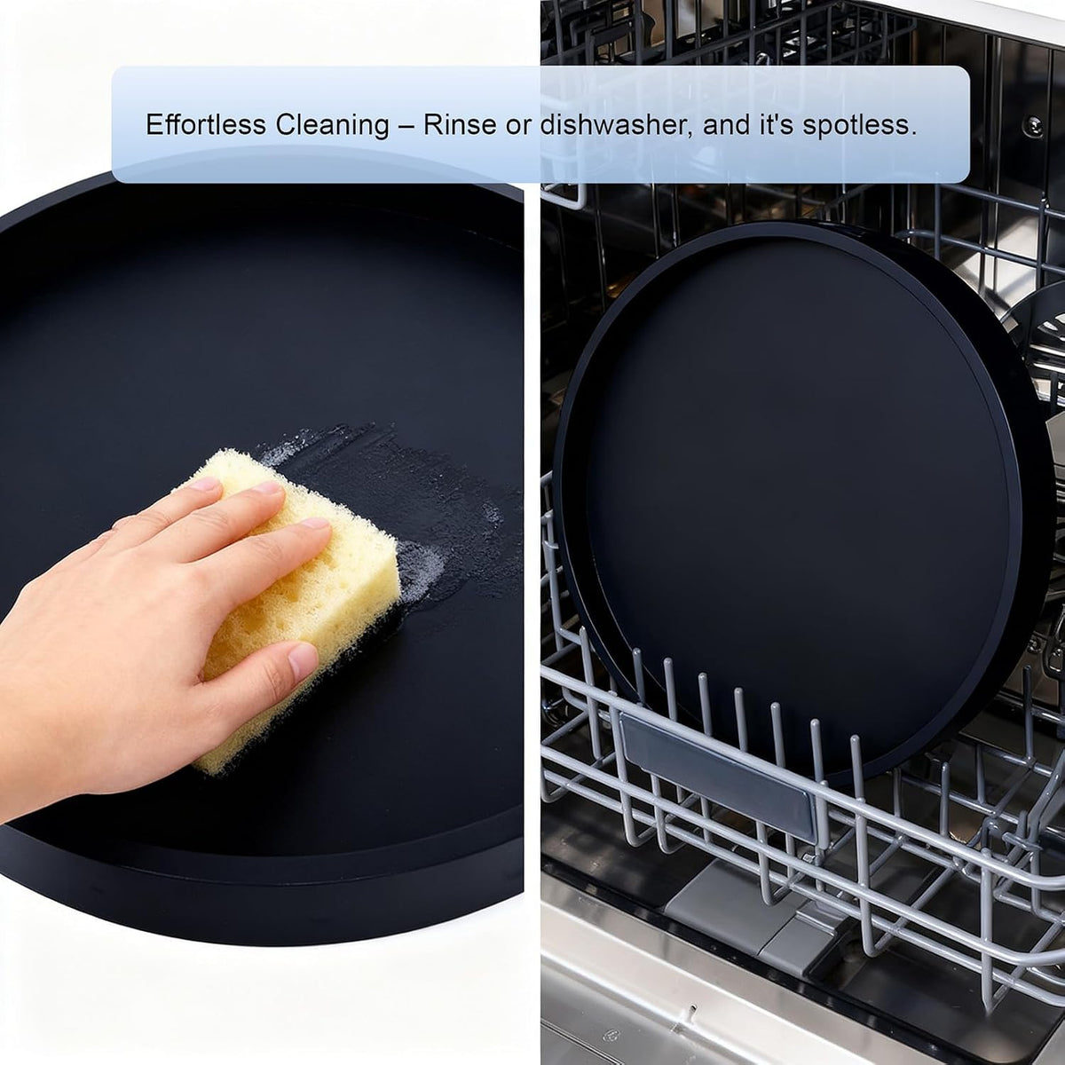 Silicone Bathroom Tray, Round Vanity Tray, 9" Black