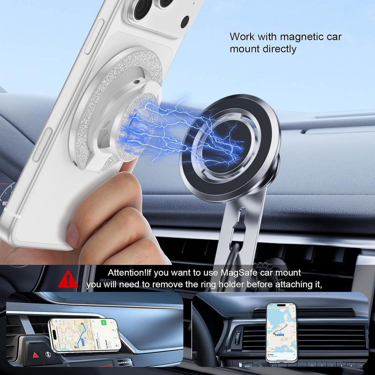Magnetic Finger Phone Grip Holder Dual-Sided Magnet Gym Finger Ring Loop Adjustable MagSafe Finger Ring for iPhone 17 Pro Max Air 16e 16 15 14 13 12 Pro Max,Samsung,Phone Stand for Magnetic Car Mount