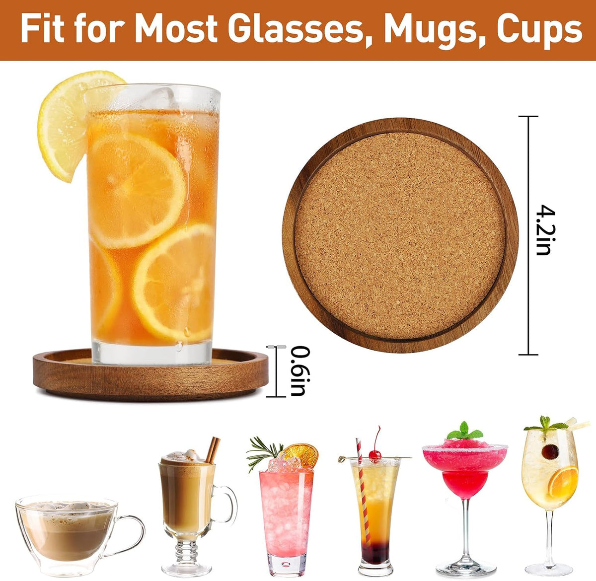 Stackable Wood Absorbent Cork Coaster Set of 4 for Drink, Home Decor