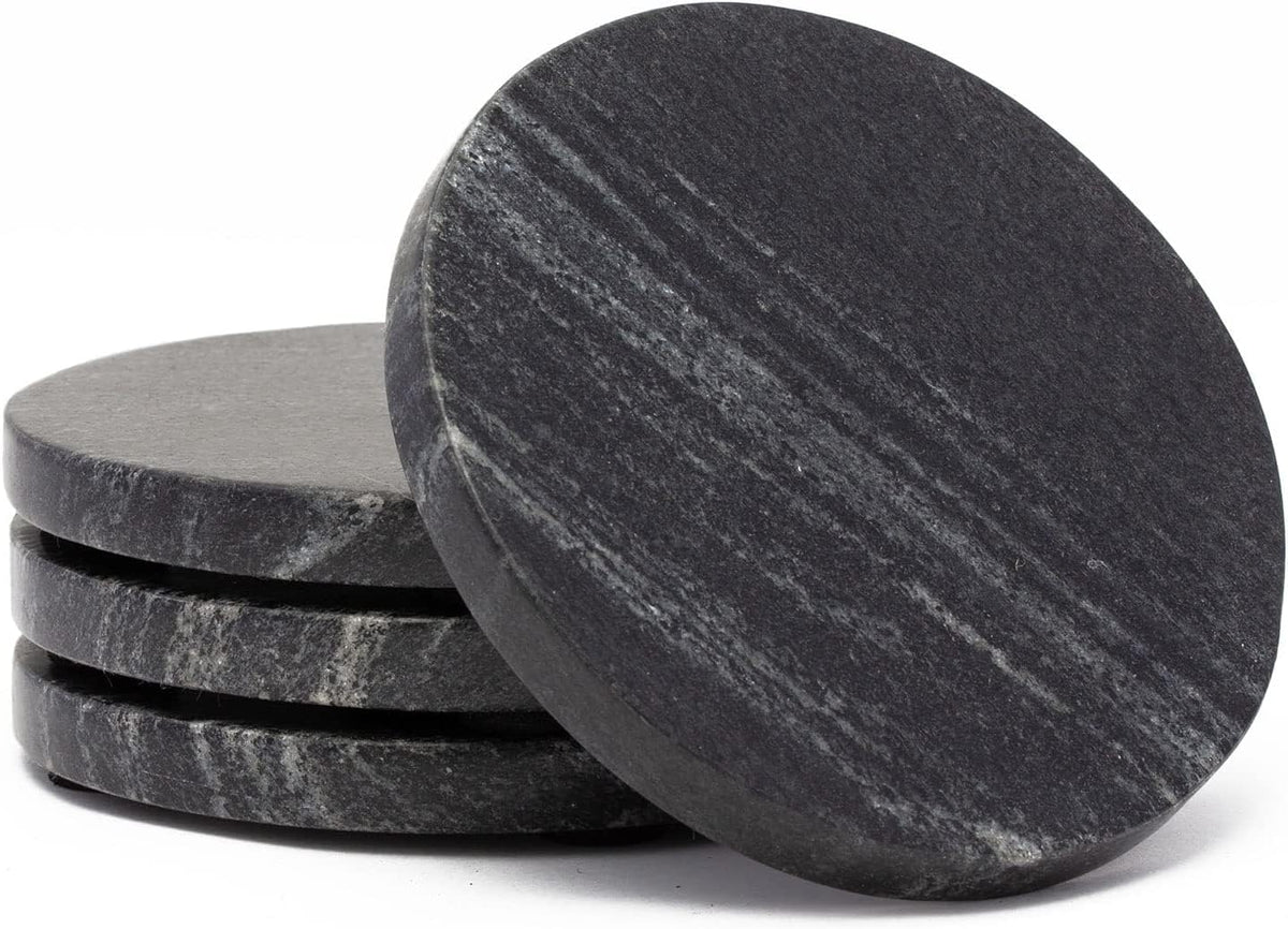 Thirstystone Natural Black Marble Round Coasters, 4 Pack