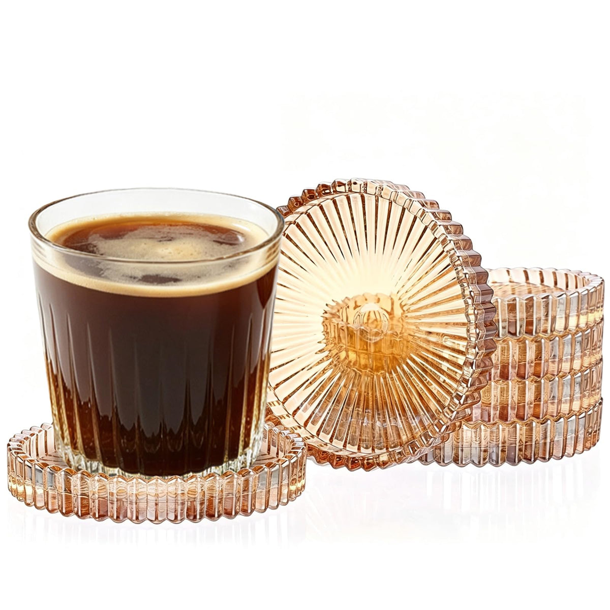 Round Modern Clear Coasters Set of 2, Glass Cup Coaster Modern Crystal Coasters for Drinks Coffee Office Bar Kitchen Home Wedding Party Decor (Clear, Set of 2)