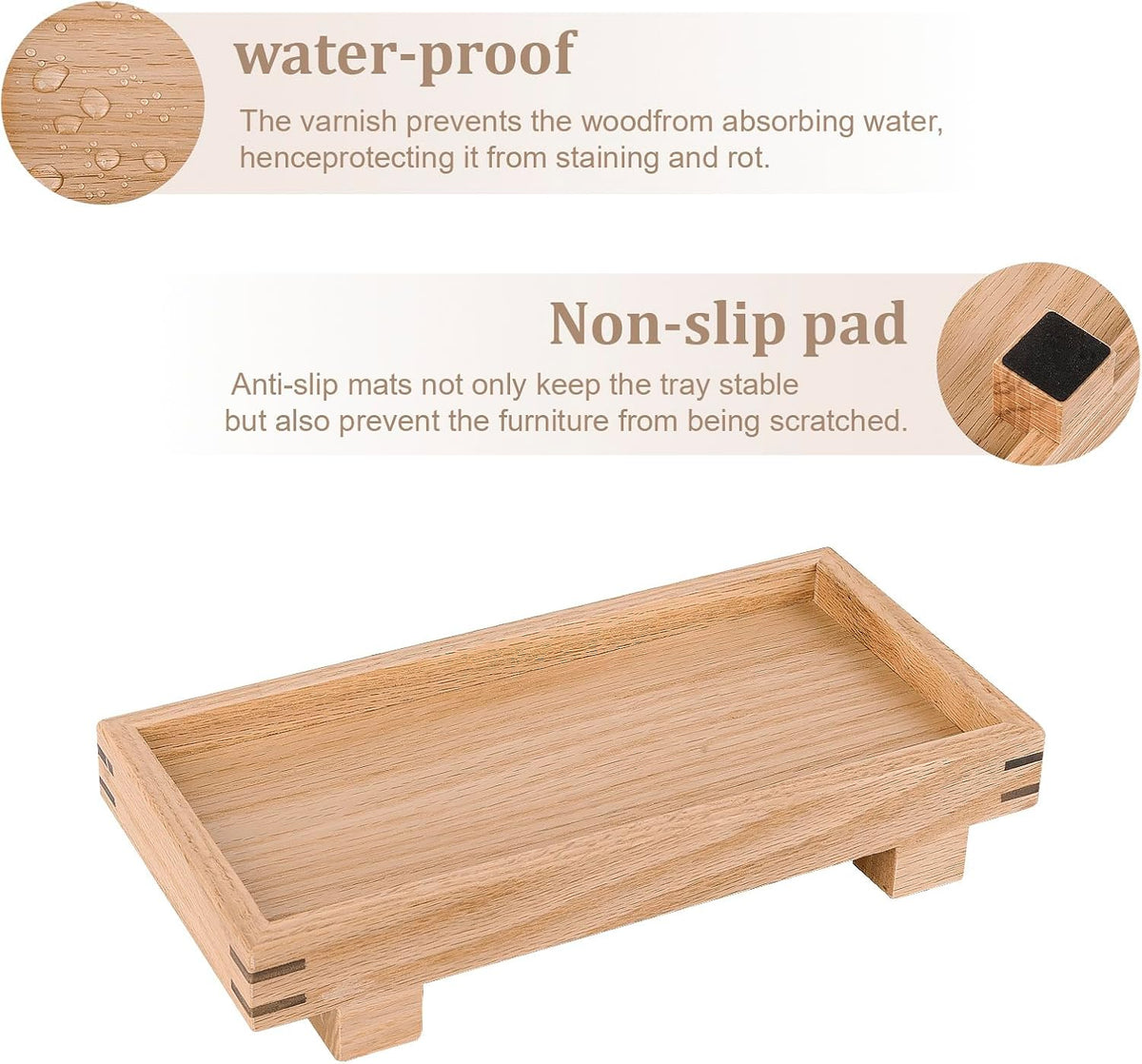 Bathroom Counter Tray Wooden Riser Display Kitchen Soap Holder, Brown