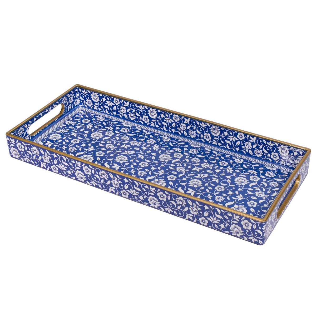 MAONAME Blue Decorative Tray with Handles, Rectangular Moroccan Narrow Tray