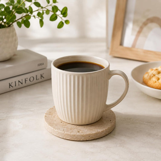 4" Natural Travertine Stone Coasters Set of 4,Round Stone Cup Coasters