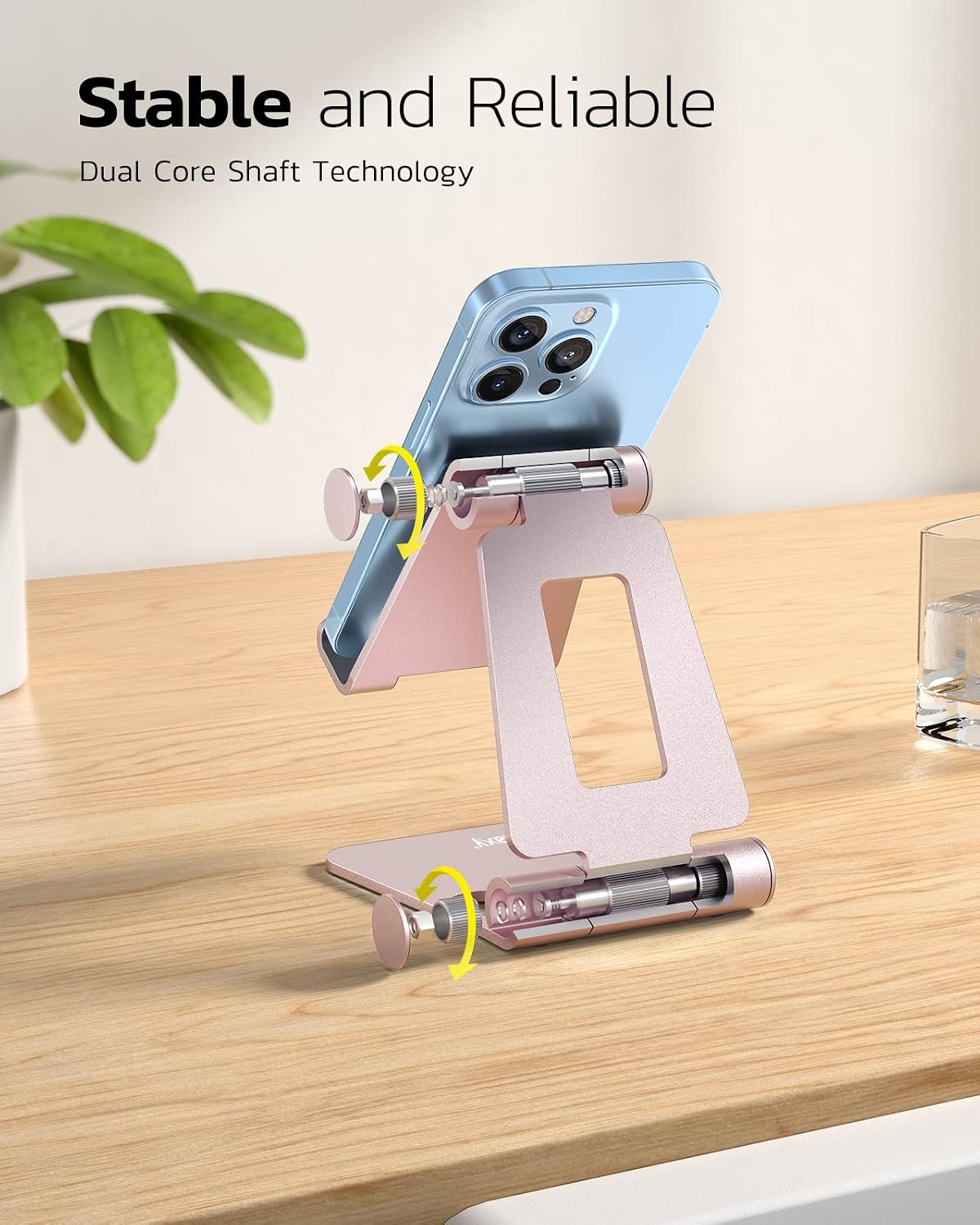 Nulaxy Full Aluminum Dual Folding Cell Phone Stand for Desk, Rose Gold