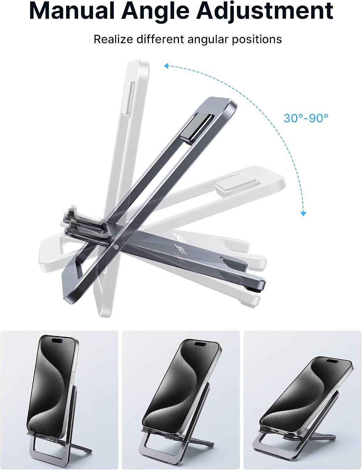 JSAUX Fold-Flat Cell Phone Stand, Adjustable Desk Holder-Gray