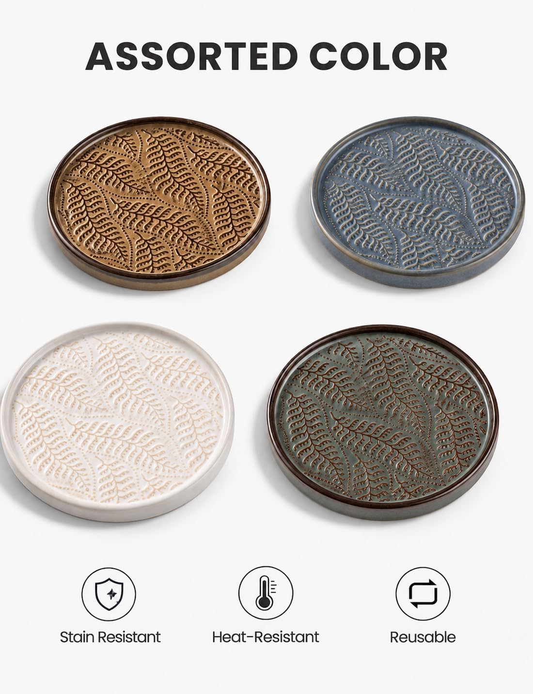 Ceramic Coasters Set of 6, Drink Coasters Coffee Table Decor, Brown