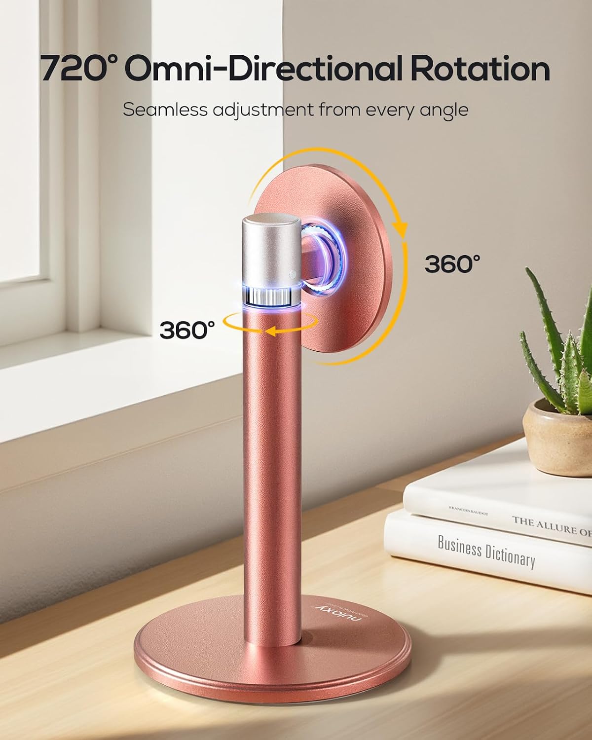 Nulaxy Magnetic Full Aluminum Cell Phone Stand with 360 Rotating, Pink