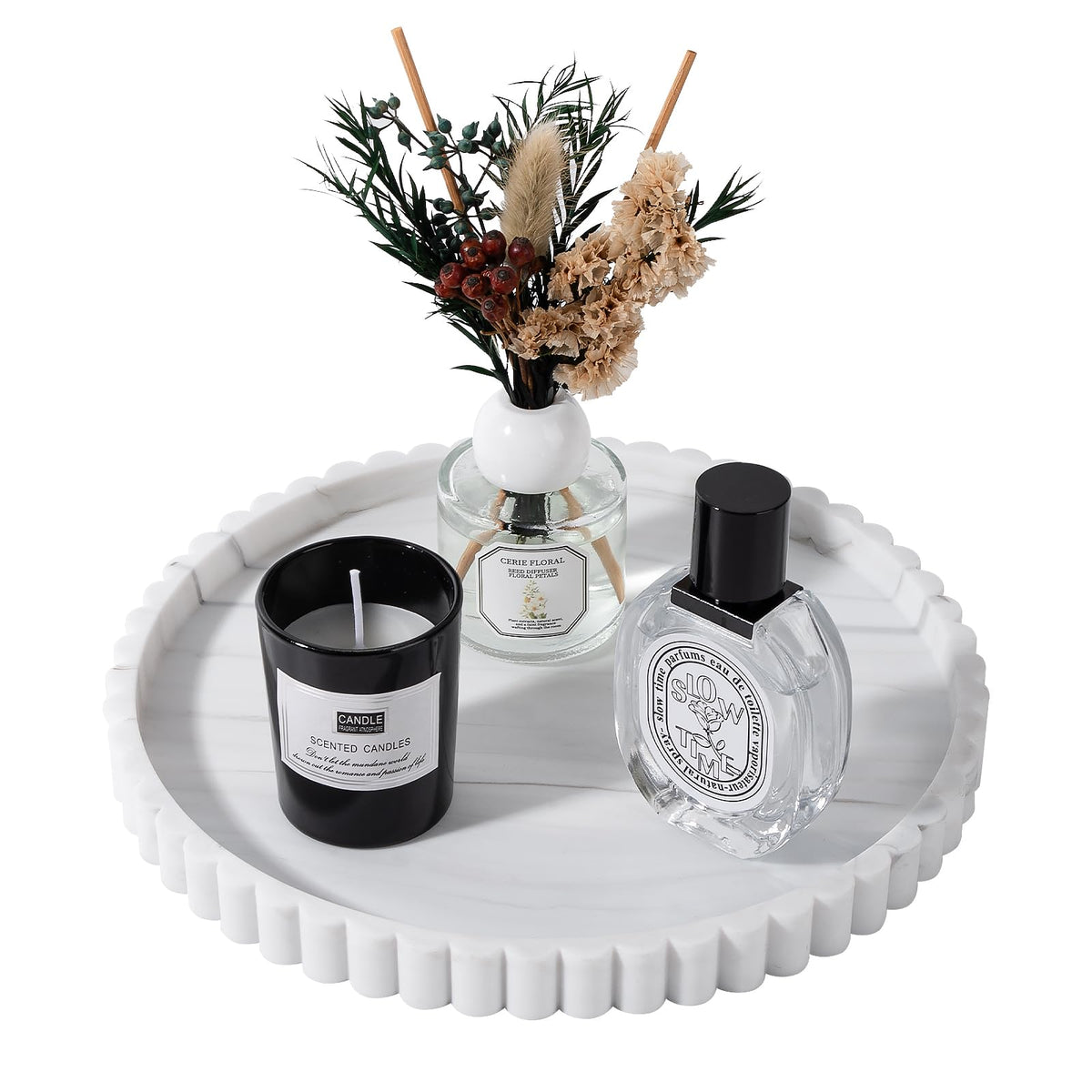 Round Bathroom Tray Perfume Organizer Coffee Table Decor, 9" Black