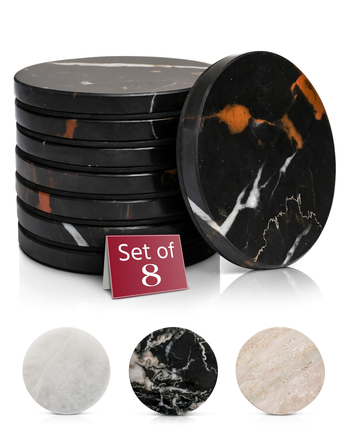 Gusto Nostro Travertine Coasters - Absorbent Stone Coasters Set of 4 - Aesthetic, Natural Stone Coaster for Drinks - Anti-Slip Round Artisanal Travertine Coaster for Kitchen Counter and Coffee Table