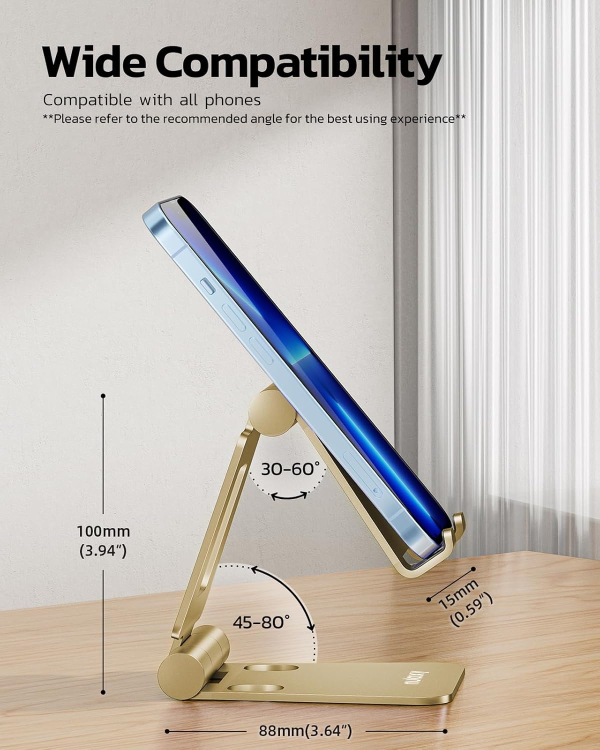 Nulaxy Full Aluminum Dual Folding Cell Phone Stand for Desk, Gold