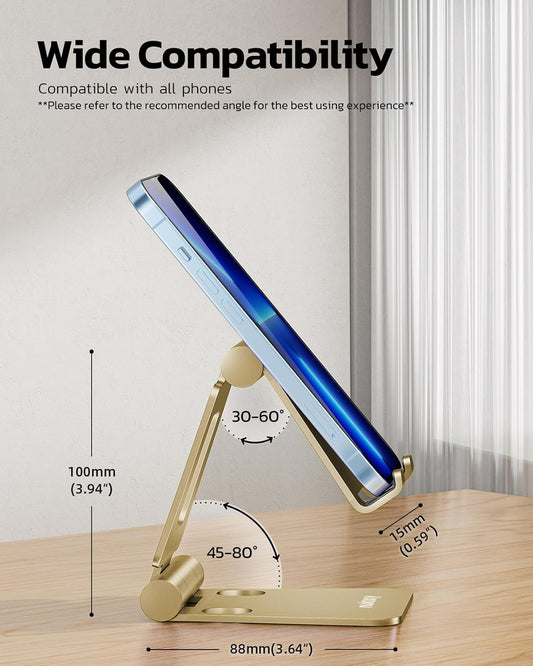 Nulaxy Full Aluminum Dual Folding Cell Phone Stand for Desk, Gold