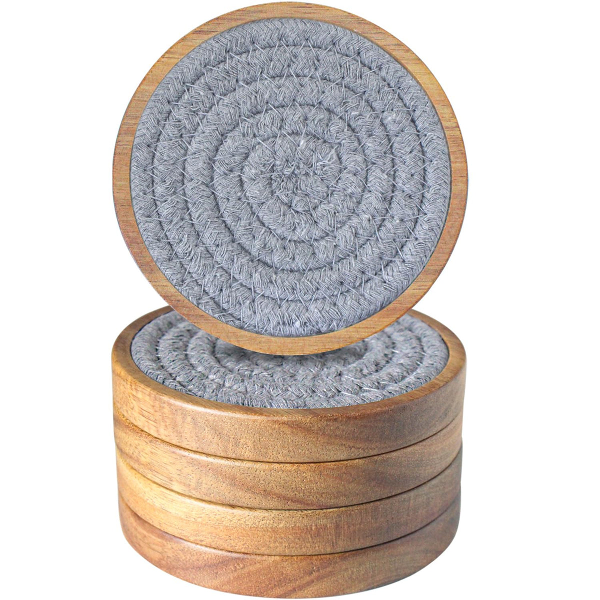 Wood Coasters for Drinks, Eykao Absorbent Coaster Sets of 5, Woven Drink Coasters for Coffee Table, Housewarming Gift for Farmhouse Home Decor,4 inches