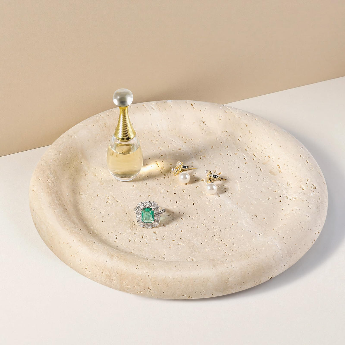 Koville Carrara Marble Tray, Oval Vanity Decorative Marble Tray for Home, Countertop Organizer, Catchall Tray for Perfume, Candles, Jewelry