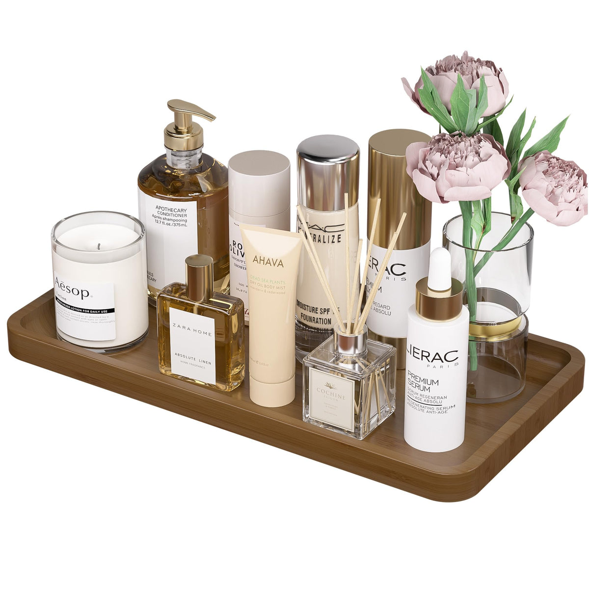Weenson Small Bathroom Vanity Tray for Countertop Makeup Perfume Jewelry Decor Candle Keys, Small Black Kitchen Tray for Soap Dispenser Spice Bamboo Toilet Tray 7.9" L x 4" W x 0.79" H