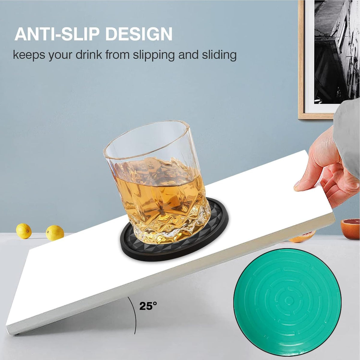 Silicone Coasters [6 Pack] with Holders Drink Coasters, Table Cup Mat, for Hot or Cold Drinks Thickened, Non-Slip, Non-Stick, Deep Tray Black