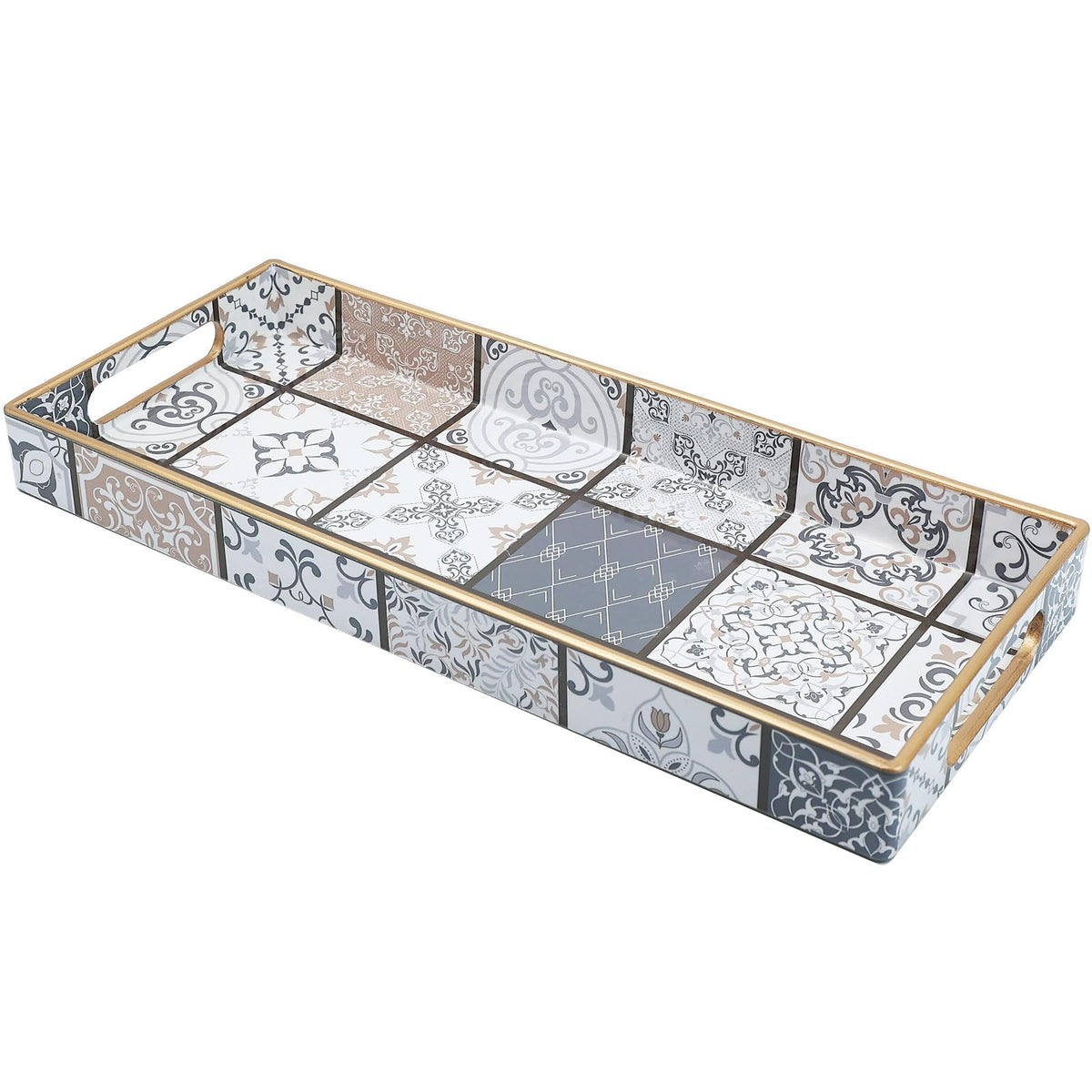 Blue Bathroom Vanity Tray for Countertop, Small Plastic Toilet Tank Versatile Storage & Organization Tray for Makeup, Perfume, Desk, Kitchen, Candles, 13.7"x6"x1.4", 35HB