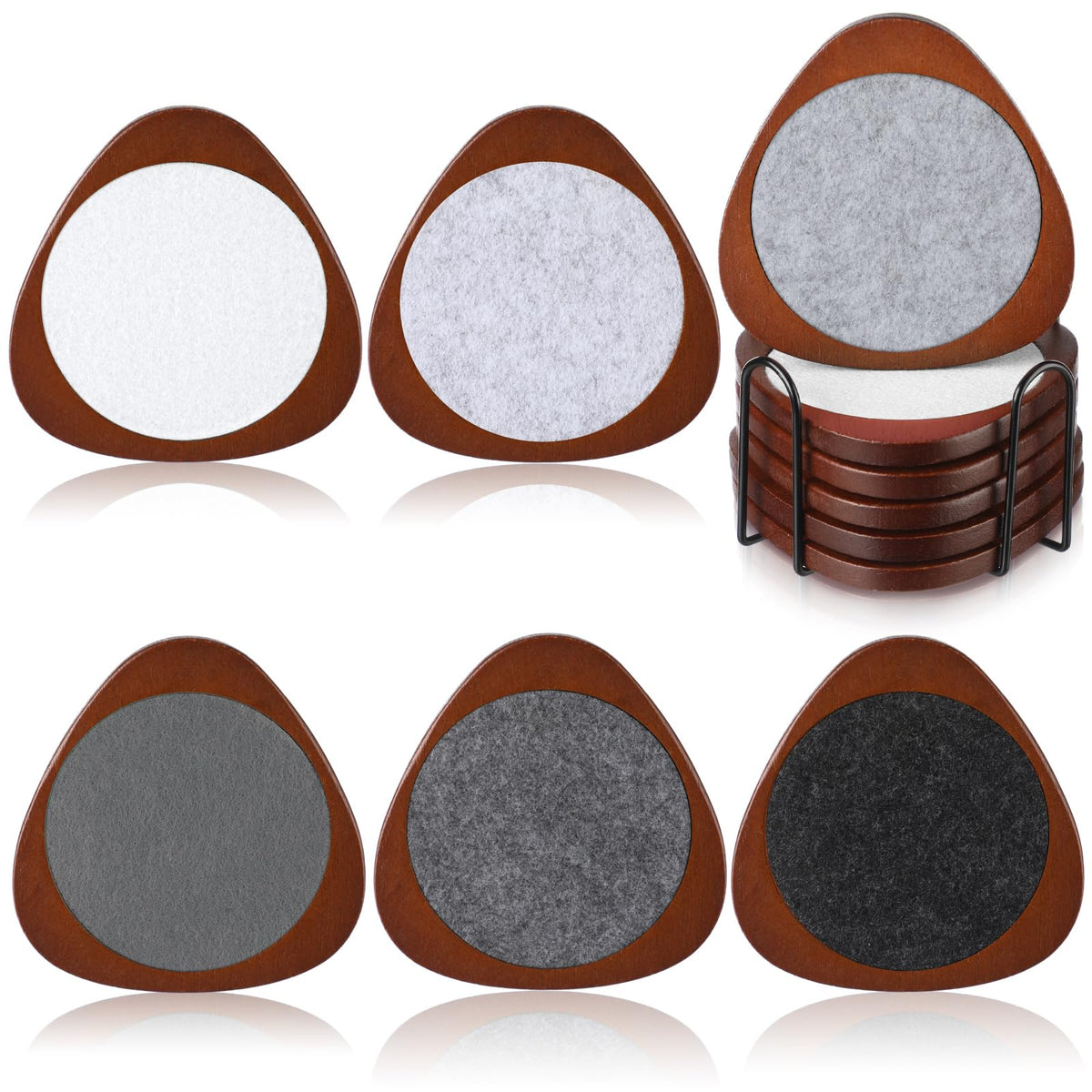 Newtay 6 Pcs Mid Century Modern Coasters Wood Absorbent Coaster, Colorful