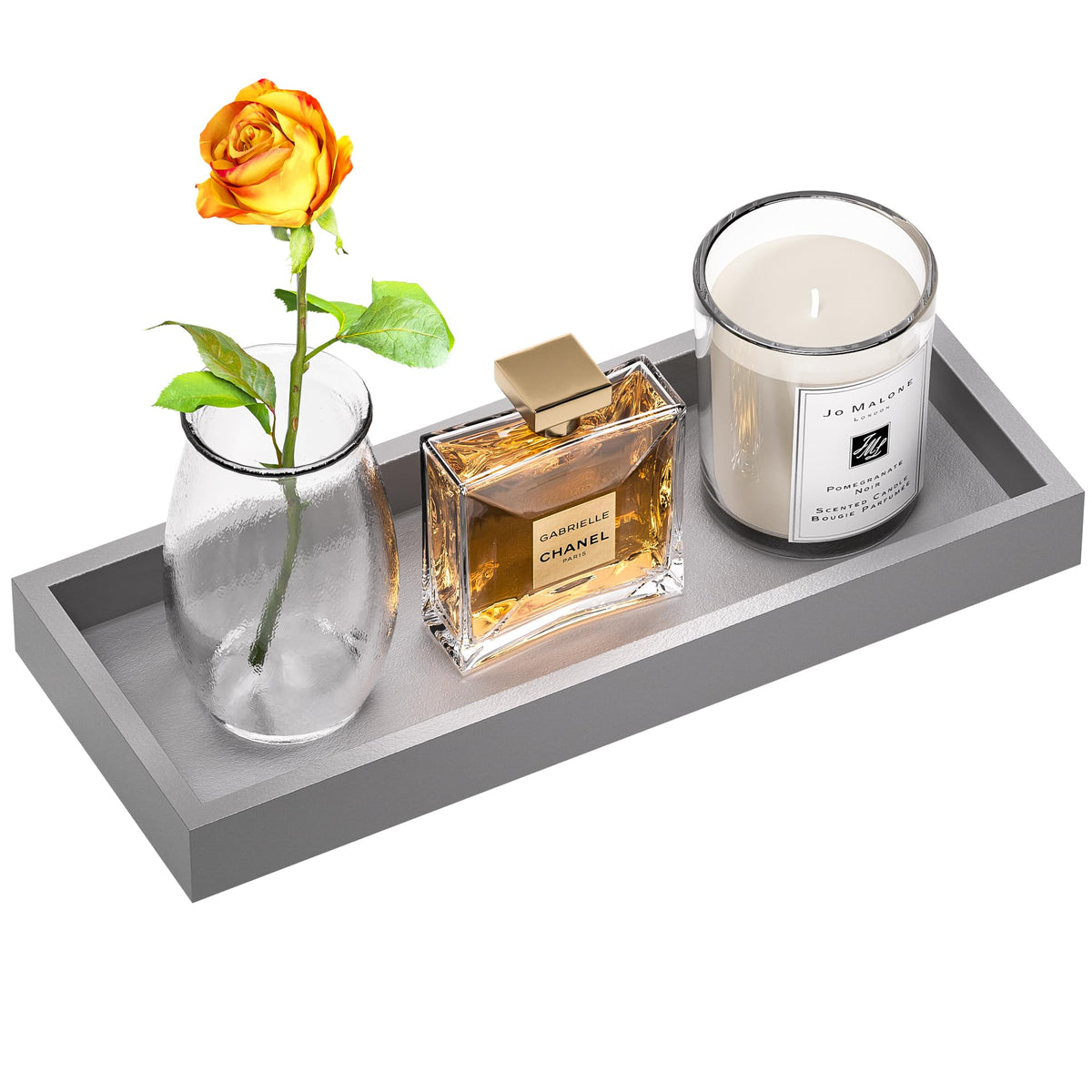 ZHWS Small Bathroom Vanity Tray for Countertop Makeup Perfume Decor Candle Jewelry, Small Kitchen Tray for Soap Dispenser Spice Sponge Holder Black Toilet Tray 7.9”L x 4.4”W x 1.14”H