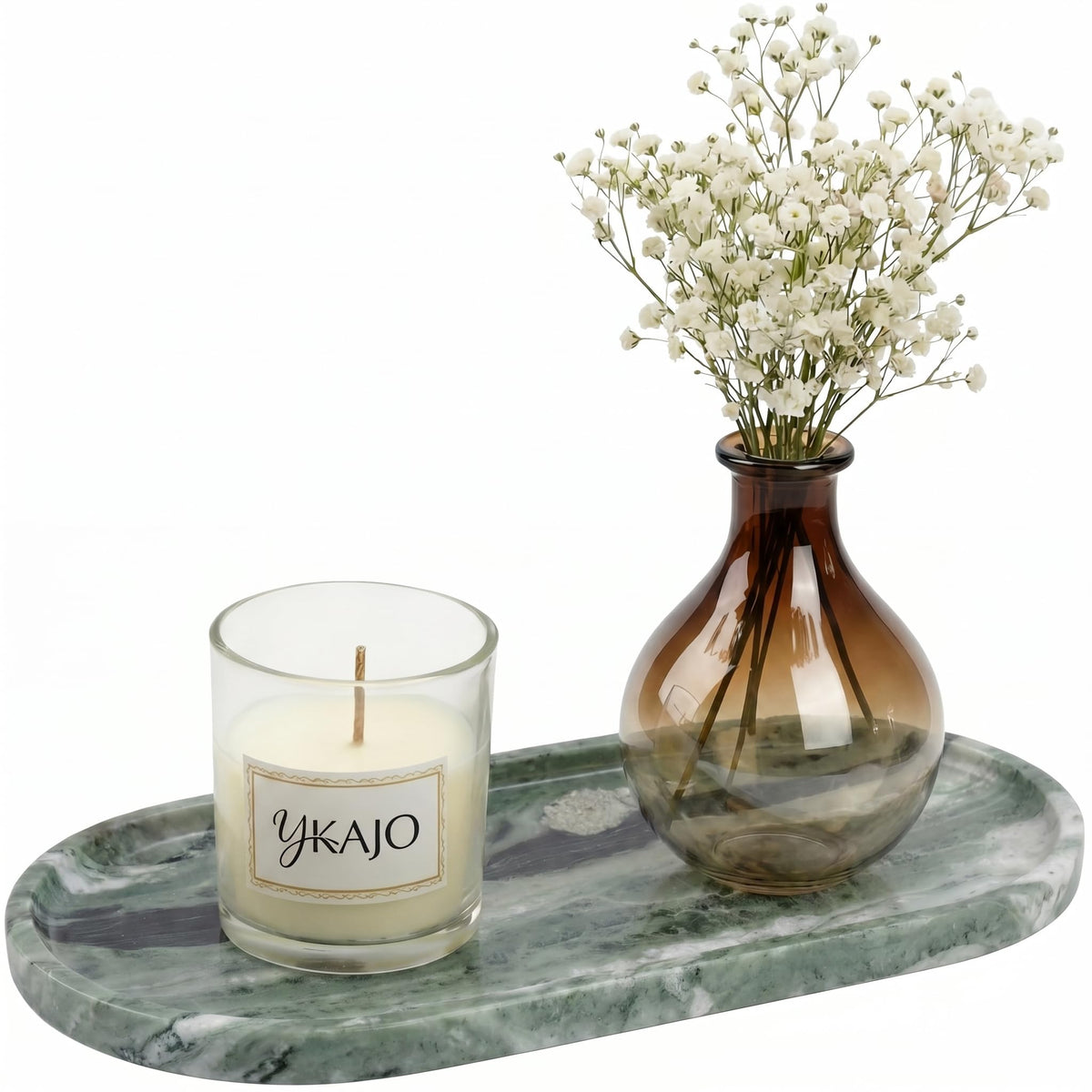 YKAJO Yellow Travertine Oval Marble Tray, 9.8x4.7 Vanity Perfume Organizer