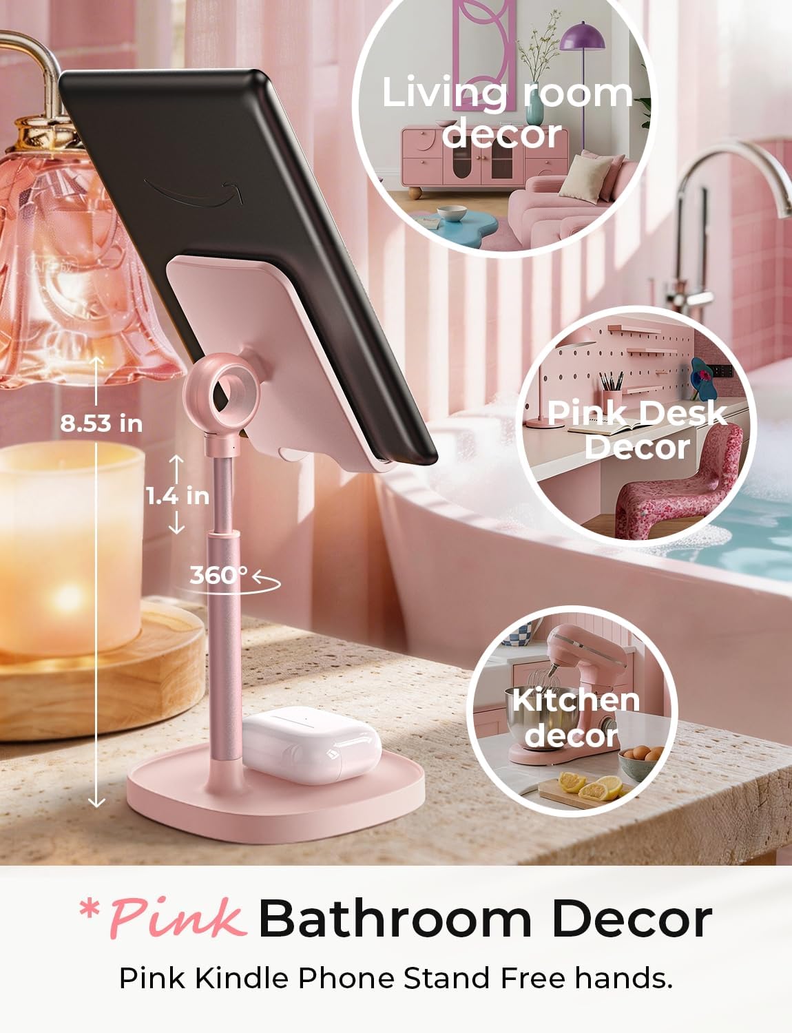 LISEN Cell Phone Stand iPhone Holder for Desk, Pink Gifts for Women Girls