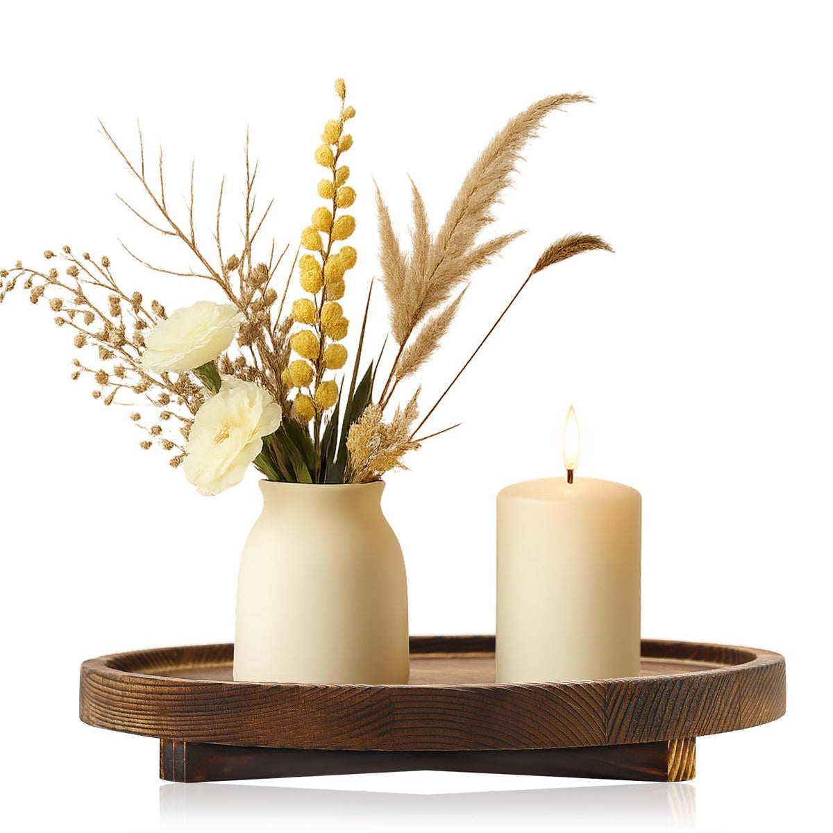 Black Round Decorative Wooden Tray for Bathroom Counter Table Trays Decor