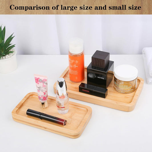 Natural Bamboo Vanity Tray, Smooth Wooden Bathroom Organizer
