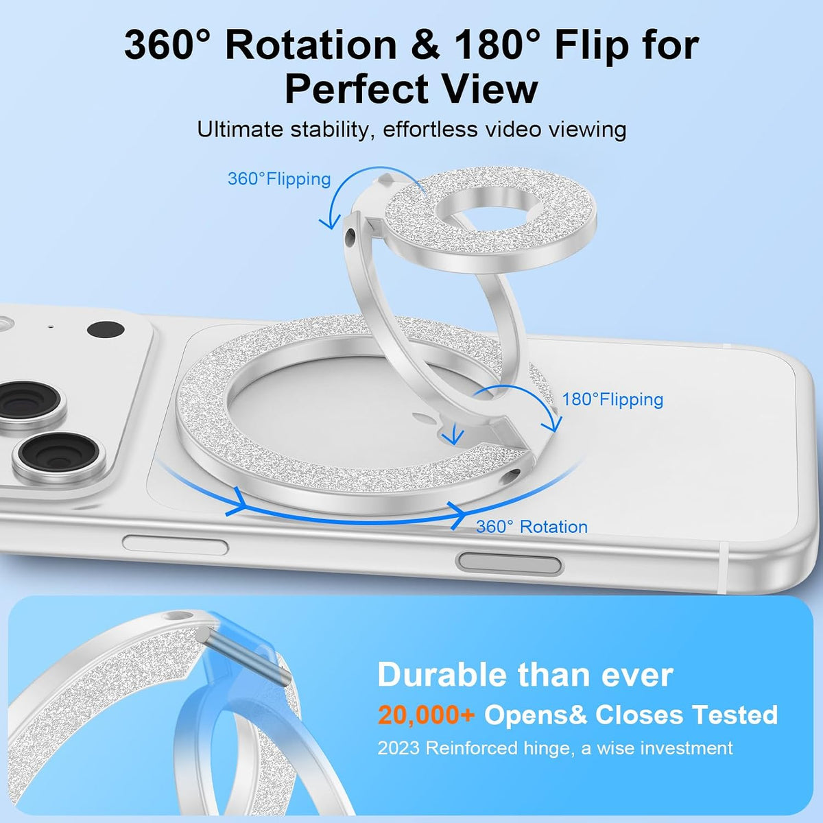 Magnetic Finger Phone Grip Holder Dual-Sided Magnet Gym Finger Ring Loop Adjustable MagSafe Finger Ring for iPhone 17 Pro Max Air 16e 16 15 14 13 12 Pro Max,Samsung,Phone Stand for Magnetic Car Mount