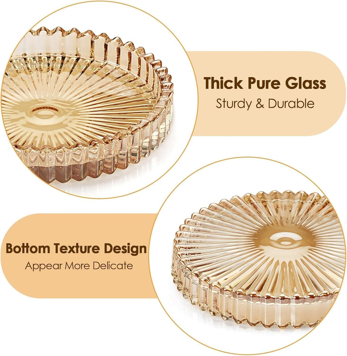 Modern Clear Coasters Set of 2- Glass Cup Coaster for Drinks, Clear Amber