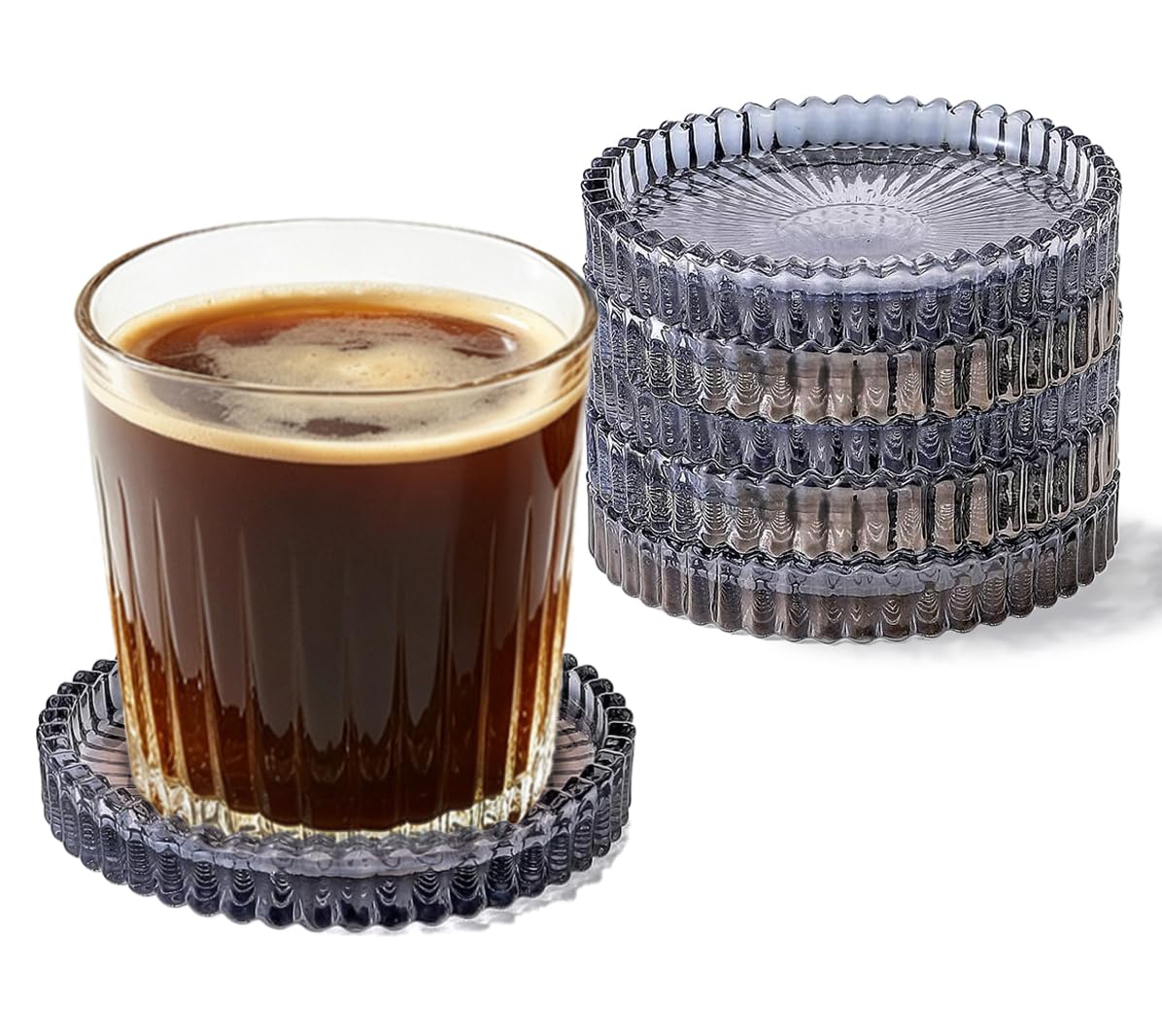 Round Modern Clear Coasters Set of 2, Glass Cup Coaster Modern Crystal Coasters for Drinks Coffee Office Bar Kitchen Home Wedding Party Decor (Clear, Set of 2)
