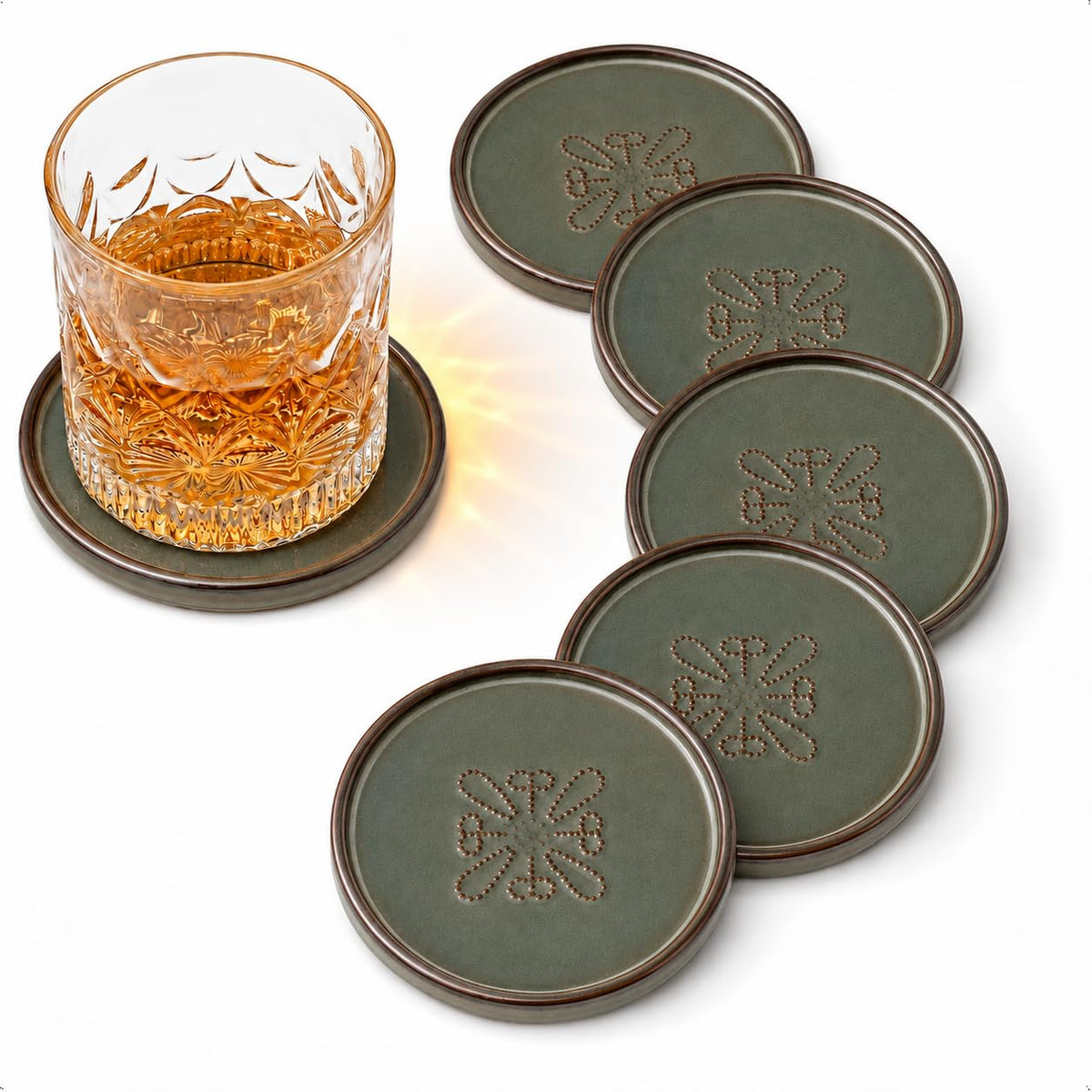 Ceramic Coasters Set of 6, Drink Coasters Coffee Table Decor, Brown
