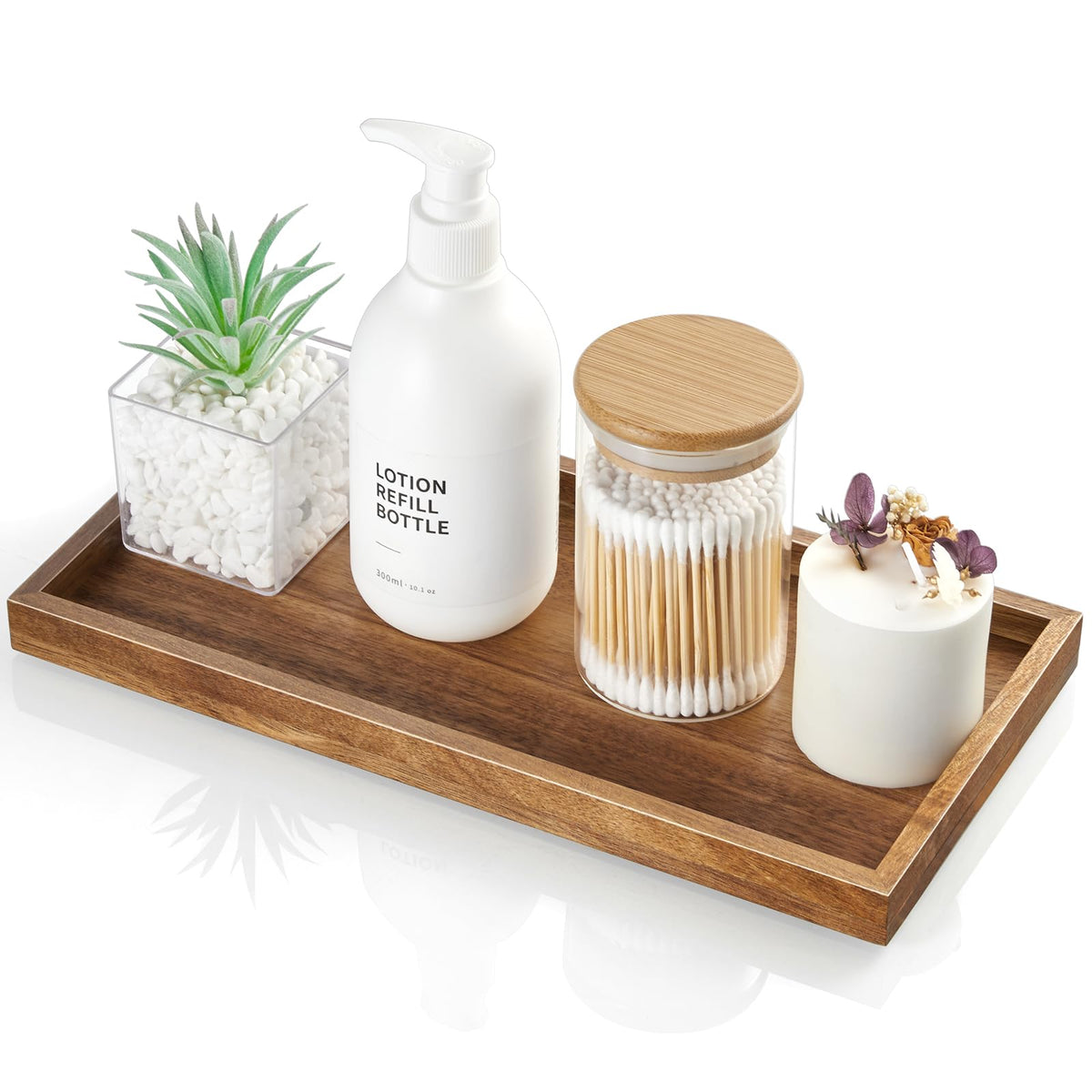 ALELION 6" Small Tiny Bathroom Vanity Tray for Counter - Acacia Wood Dish Soap Dispenser Tray for Kitchen - Decorative Tray for Kitchen Dresser Tops Perfume Jewelry