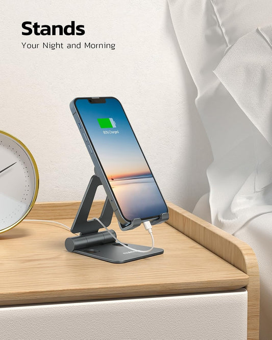 Nulaxy Full Aluminum Dual Folding Cell Phone Stand for Desk, Gray