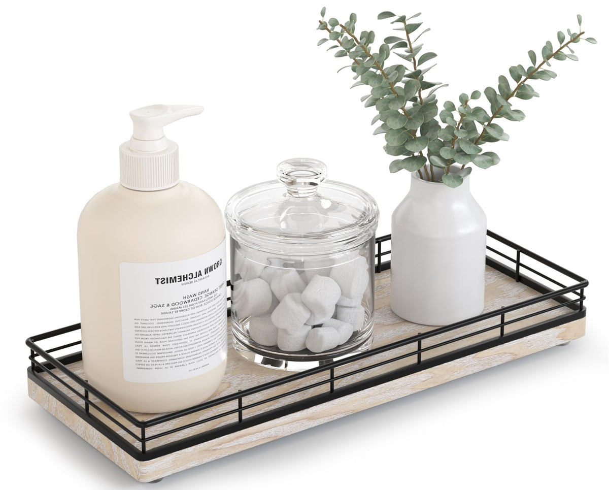 Bathroom Tray for Counter Top Organizer, Oak Wood Vanity Tray