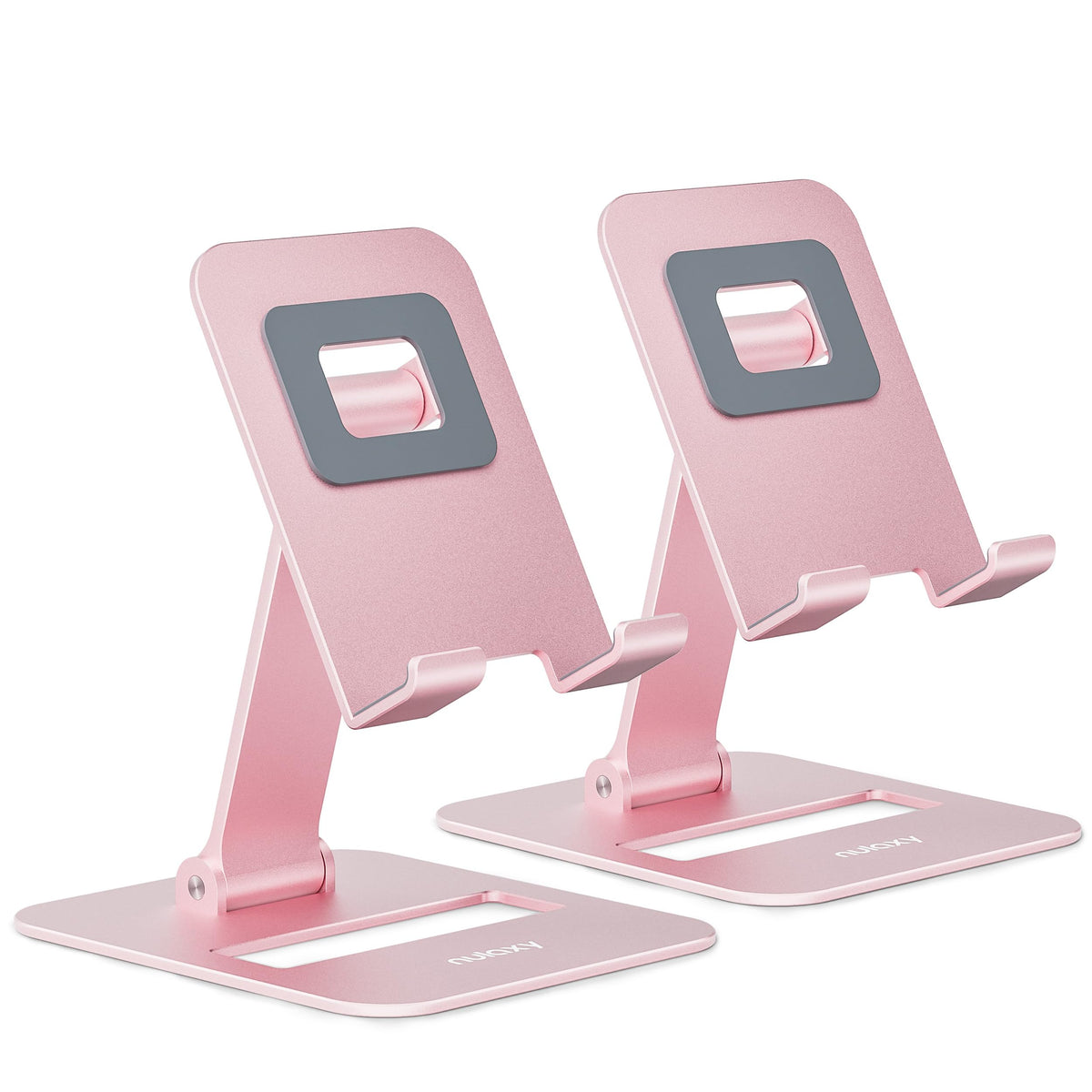 Nulaxy 2 Pack Aluminum Dual Folding Cell Phone Stand for Desk Black&Silver