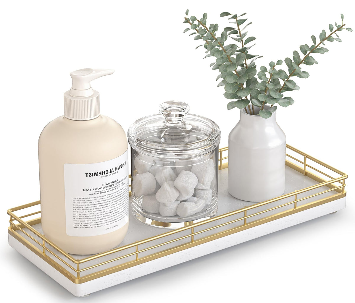 Bathroom Tray for Counter Top Organizer, Oak Wood Vanity Tray