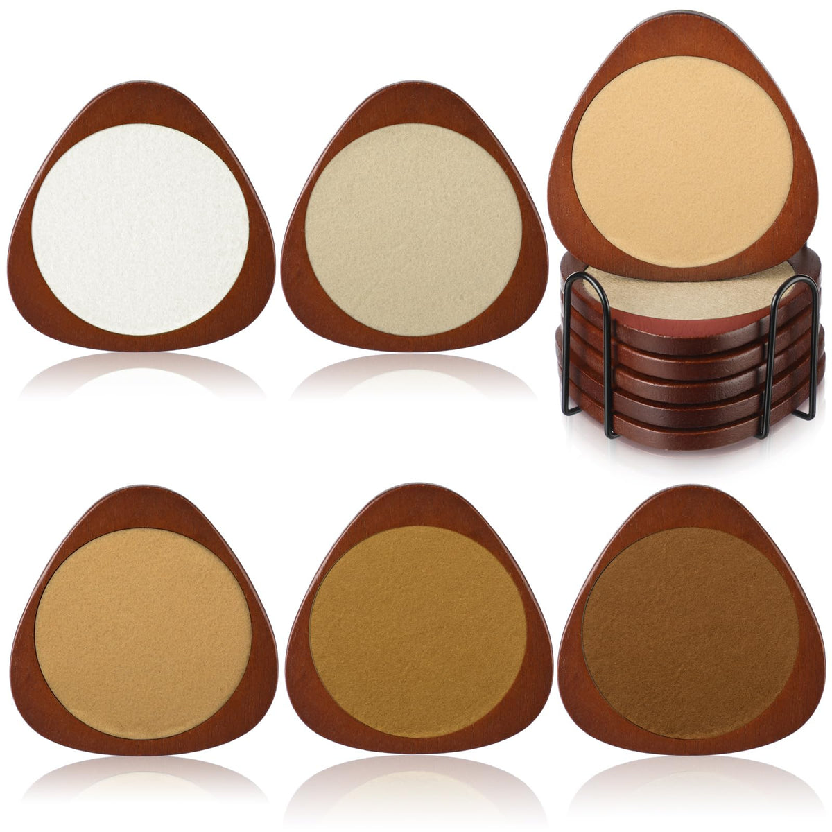 Newtay 6 Pcs Mid Century Modern Coasters Wood Absorbent Coaster, Colorful