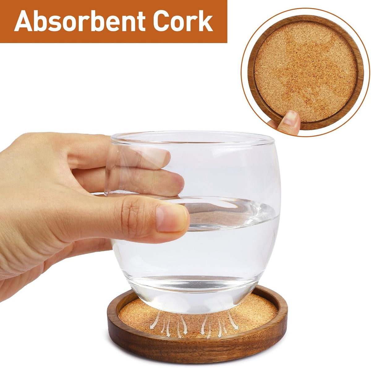 Stackable Wood Absorbent Cork Coaster Set of 4 for Drink, Home Decor